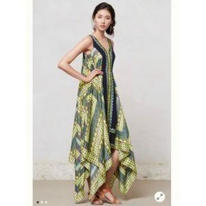 Anthropologie Green and Blue Maxi Dress